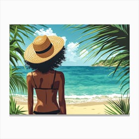 Illustration of an African American woman at the beach 11 Canvas Print