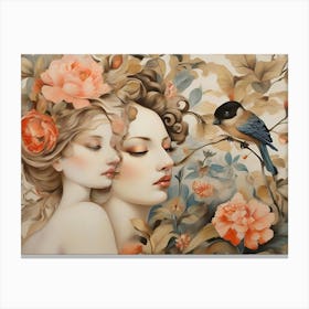 Two Women And A Bird Canvas Print