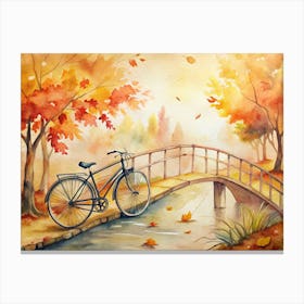 A Peaceful Countryside Bridge In Autumn With A B (1) Canvas Print