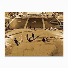 Piazza di Spagna by night. Rome, Italy.
The image depicts a scene of people gathered on a set of stone steps, illuminated by soft, warm light. The steps lead up to a platform with a railing, suggesting a public space or monument. The figures are silhouetted against the light, creating a sense of mystery and intrigue. The overall mood is calm and contemplative, with a hint of romanticism. Canvas Print