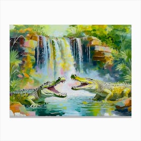 Waterfall With Crocodiles Canvas Print