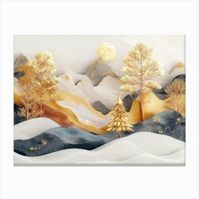 3d Snowy Mural Mountains Landscape Canvas Print