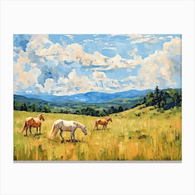 Horses Painting In Blue Ridge Mountains Virginia, Usa, Landscape 1 Canvas Print