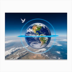 Dove Flying Over Earth Canvas Print