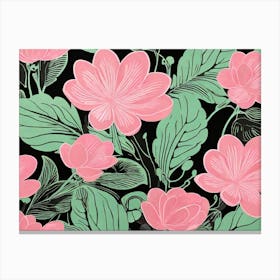 Pink Flowers On Black Background Canvas Print