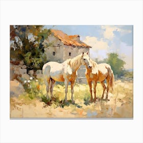 Horses Painting In Carmargue, France, Landscape 2 Canvas Print