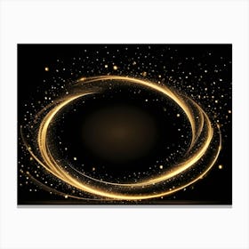 Sparkling Gold Rings With Glittering Particles Swirling On A Black Background, Creating A Luxurious And Elegant Frame Canvas Print