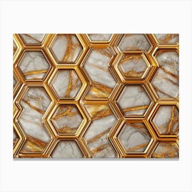 3d Lattice Gold Hexagon with Marble Texture Abstract Glass Seamless Pattern Canvas Print