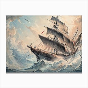 Ship In Rough Seas 4 Canvas Print