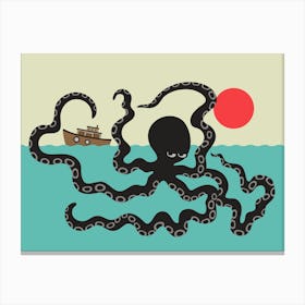 AKKOROKAMUI Japanese Giant Octopus Sea Monster Cryptid Myth with Rising Red Sun Canvas Print