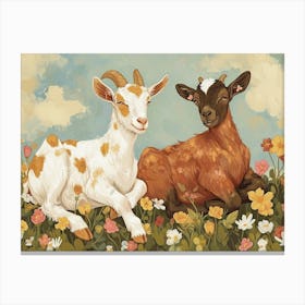 Floral Animal Illustration Goat 4 Canvas Print