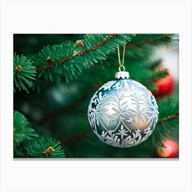 A Meticulously Detailed Geometrical Bauble Delicately Poised On The Thin Frost Dusted Branches Of (5) 2 Canvas Print