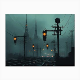 Train Tracks In The Fog Canvas Print