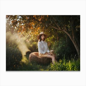 Portrait Of A Girl Sitting In The Grass Canvas Print