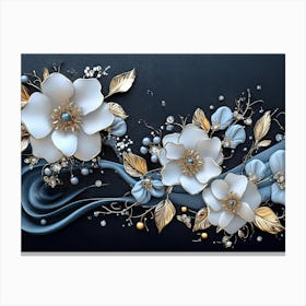 3D White Flowers on a Black Background Canvas Print