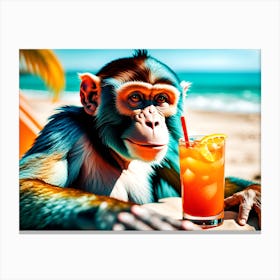 Monkey Hanging At The Beach Canvas Print