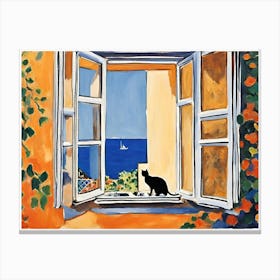 Cat At The Window oil color Canvas Print