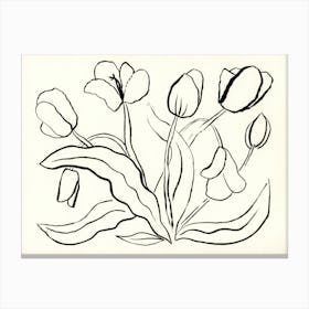 Tulips Ink Black And White minimal minimalist line art flowers floral living room kitchen dining Canvas Print