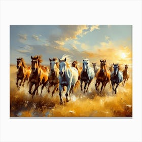 A Herd Of Wild Horses Galloping Canvas Print