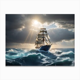 Sailing Ship In Stormy Sea Canvas Print