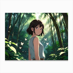 Anime Girl In The Forest Canvas Print