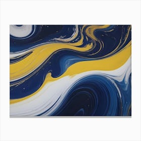 Swirling, Abstract, Liquid Marble Texture In Blue, Yellow And White Colors Canvas Print