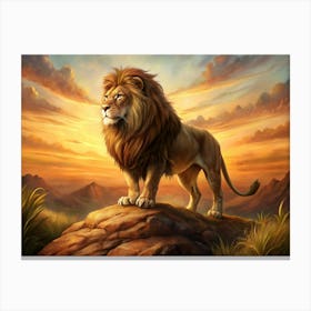 Majestic Lion Standing On A Rock At Sunset 1 Canvas Print