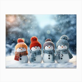 Snowman in Christmas snowfall  Canvas Print