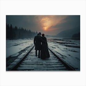 Couple On Train Tracks Canvas Print