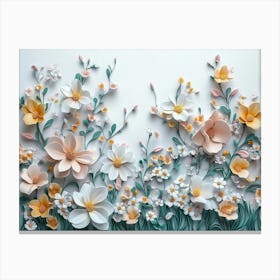 3d Artwork With Flowers In Full Bloom Against A Bright Canvas Print