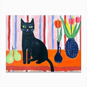 Black Cat With Tulips 7 Canvas Print