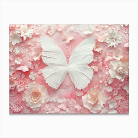 White Butterfly On Pink Background Canvas Print