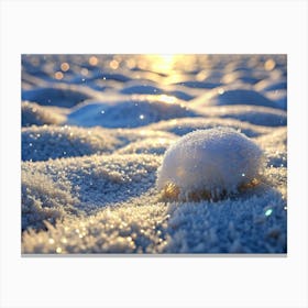 Closeup Of Frosty Plant In Sunlit Snow Canvas Print