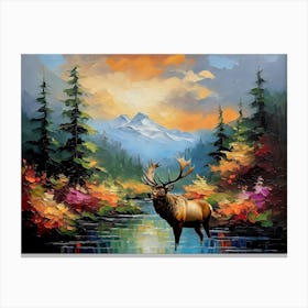 Elk In The Stream - Ai Canvas Print