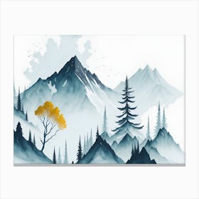 Mountain And Forest In Minimalist Watercolor Horizontal Composition 360 Canvas Print