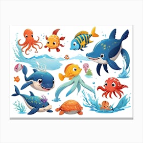 Cute Marine Animals Collection Canvas Print