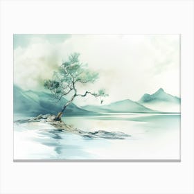 Pine tree, Japan style, Aquarelle, Minimalistic Canvas Print