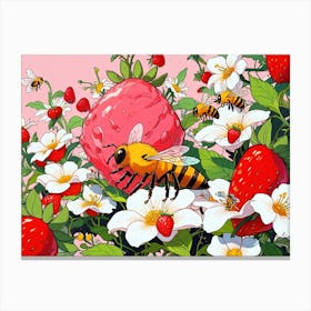 Bees And Strawberries 4 Canvas Print