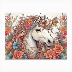 Unicorn With Flowers Canvas Print