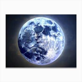 A Blue And White Earth Like Planet With A Large Crater In A Dark Nebula Canvas Print