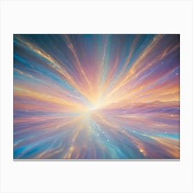 A Colorful, Abstract Image Of A Celestial Scene With A Glowing Light Emanating From The Center, Surrounded By Swirling Streaks Of Blue, Pink, And Yellow Canvas Print