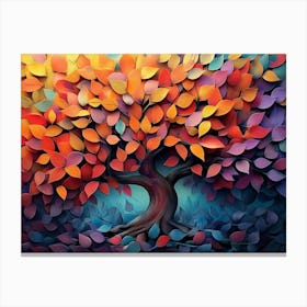 3d Tree Of Life Surrounded By Many Colorful Leaves Canvas Print