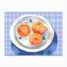 A Plate Of Peaches, Top View Food Illustration, Landscape 3 Canvas Print