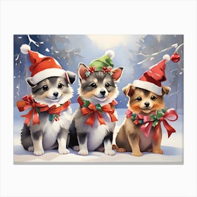 Three Dogs In Christmas Hats Canvas Print
