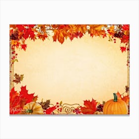 Autumn Themed Thank You Card Ornate Calligraphy Sweeping Across The Centre Leaves In Reds Golds (4) Canvas Print