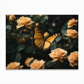 Butterfly On Roses Canvas Print