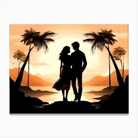 Couple At Sunset Canvas Print