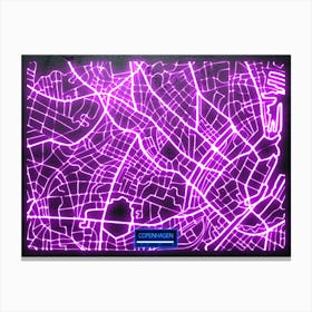 Copenhagen, Denmark - Neon City Map Canvas Print