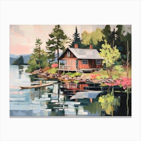 Wooden House At The Lake - expressionism 2 Canvas Print