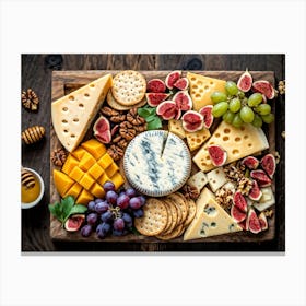 Artisan Cheese Board Featuring An Array Of Gourmet Selections Various Cheeses Meticulously Organize Canvas Print